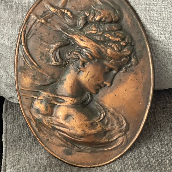 Vintage Bradley Hubbard Cast Iron Relief Woman Art Nouveau Plaque Copper Finish - Picture 3 of 6